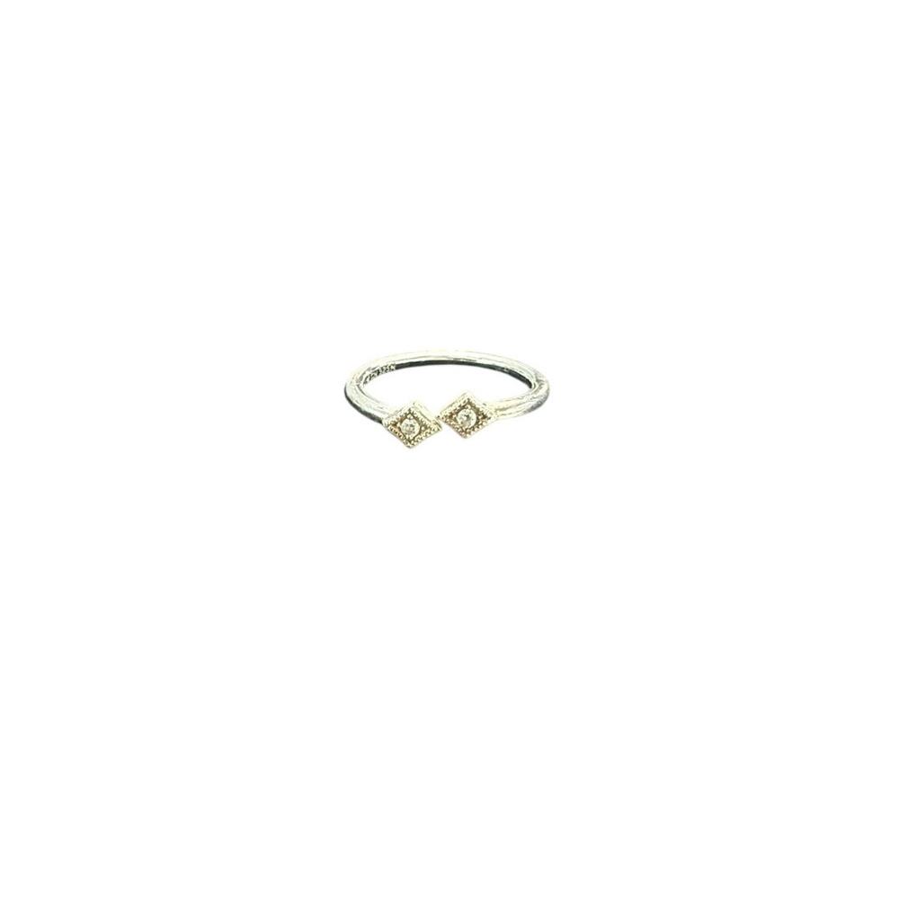 Cham Sterling Silver Double Squares With Milgrain Set Crystals Open Top Size 5 - Picture 7 of 8